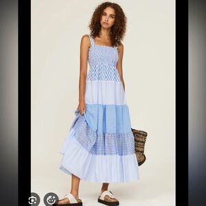 Sandro Tropea Blue and White Tiered Maxi Dress